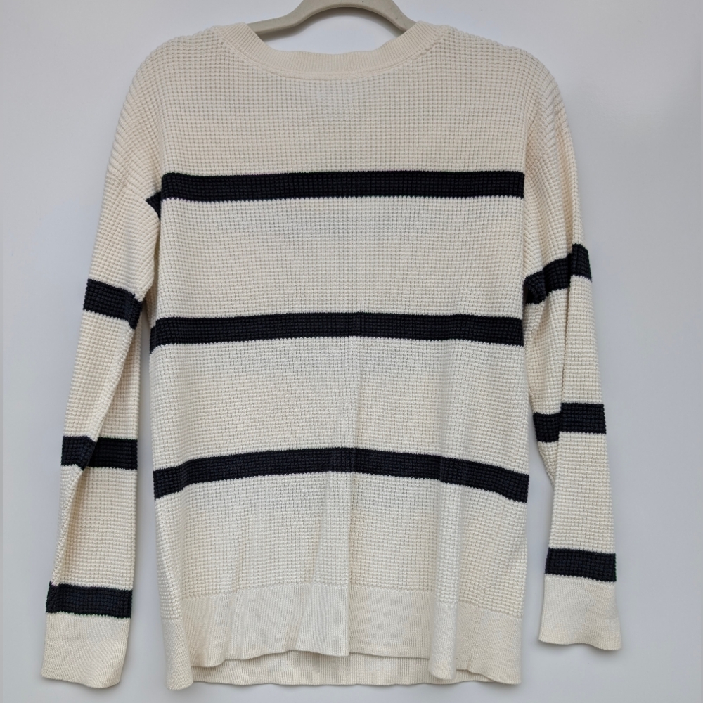 L.L.Bean Cotton Waffle Knit Sweater Cream Black Stripe – Women’s M - Picture 6 of 9